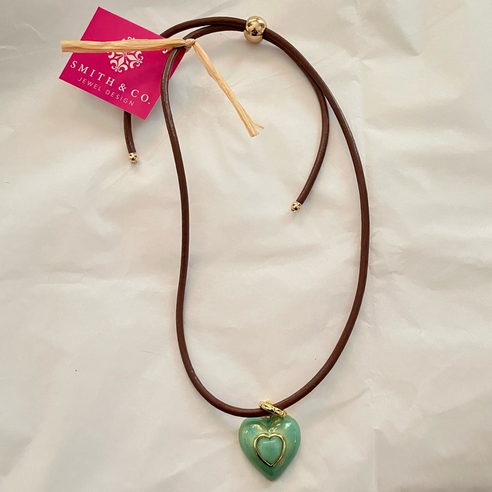 Smith & Co Heart Leather Cord Necklace Brown Leather Turquoise Heart BRAND NEW